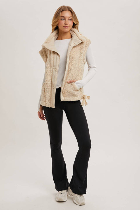 Fleece Sherpa Mock Neck Vest
