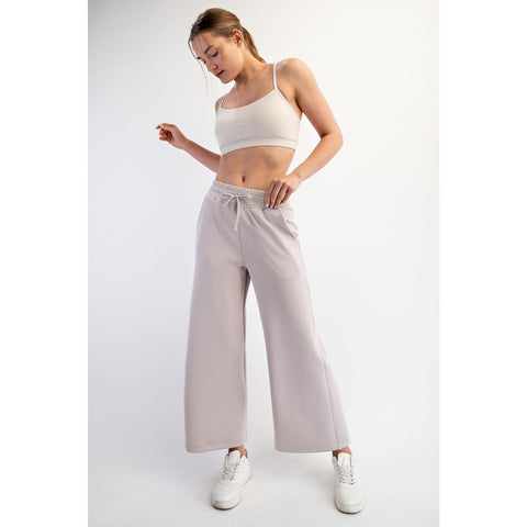 Rae Mode-Modal Luxe Scuba Cropped Wide Pants: Mocha Cream-Pink Dot Styles
