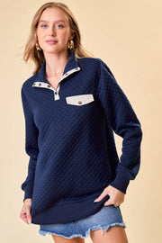 Doe and Rae-Diamond Pattern Pullover: Navy-Pink Dot Styles