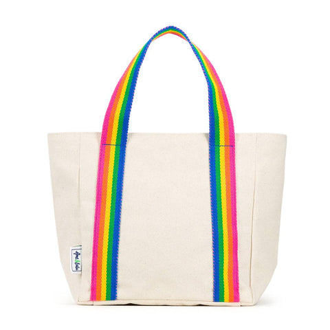 Ame & Lulu-Mini Hamptons Beach Tote: Rainbow Stripes Natural-Pink Dot Styles