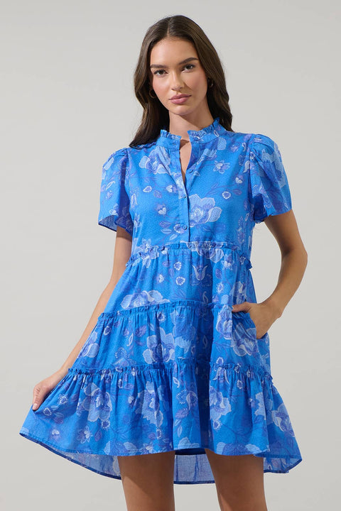 Sugarlips-Selma Floral Otis Tiered Mini Dress: Cobalt Blue-Pink Dot Styles