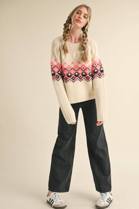 Fair Isle Sweater: Ivory & Pink