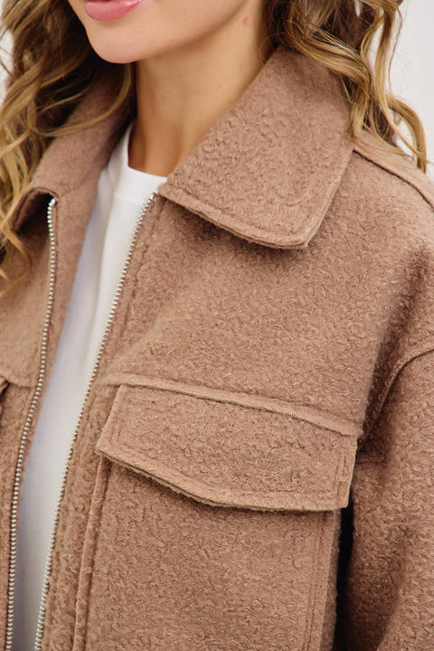 Camel Textured Bomber Jacket