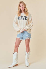 Doe and Rae-LOVE Embroidery Sweater-Pink Dot Styles