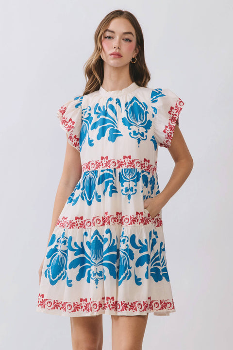 TCEC-Colorful Contrast Floral Dress-Pink Dot Styles