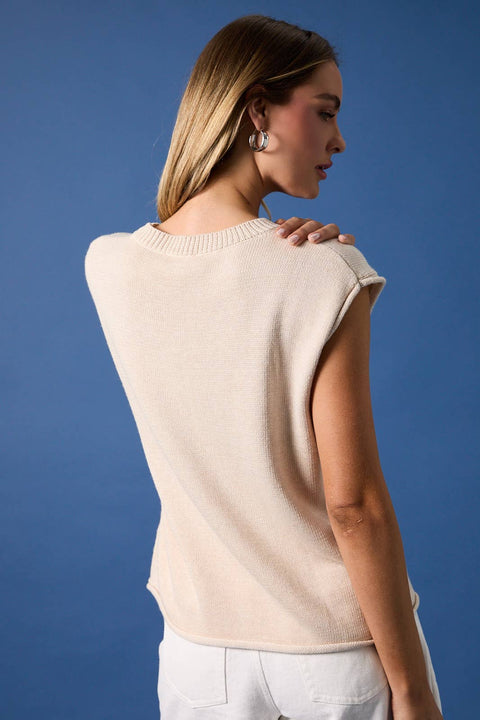 Sunday Edition-CREW NECK WIDE SHOULDER USA FLAG SWEATER: CREAM / S-Pink Dot Styles