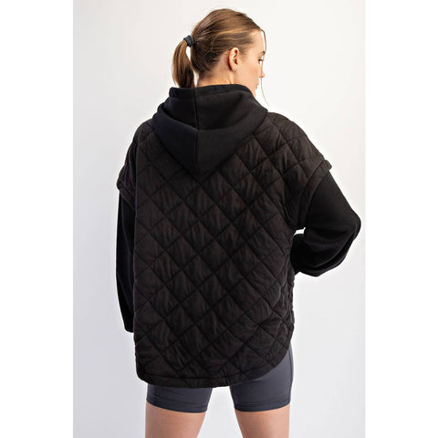 Rae Mode-QUILTED TERRY MIXED SNAP HOODIE: Black / S-M-L(2-2-2)-Pink Dot Styles