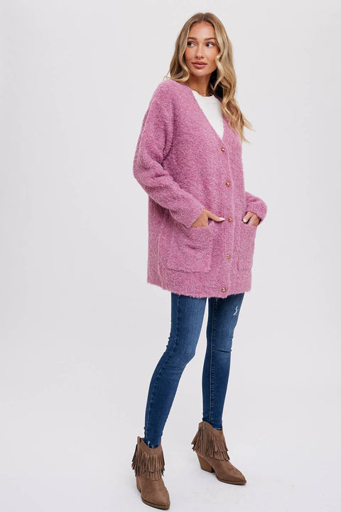 Bluivy-Silver Button Boucle Cardigan: Oatmeal-Pink Dot Styles
