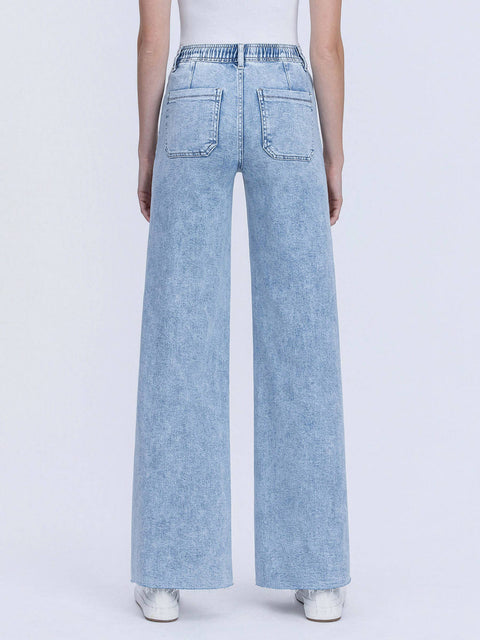 FLYING MONKEY-Wide Leg Drawstring Jeans-Pink Dot Styles
