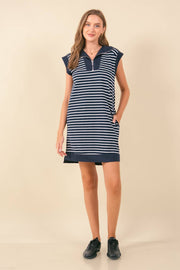 Doe and Rae-Striped French Terry Dress-Pink Dot Styles