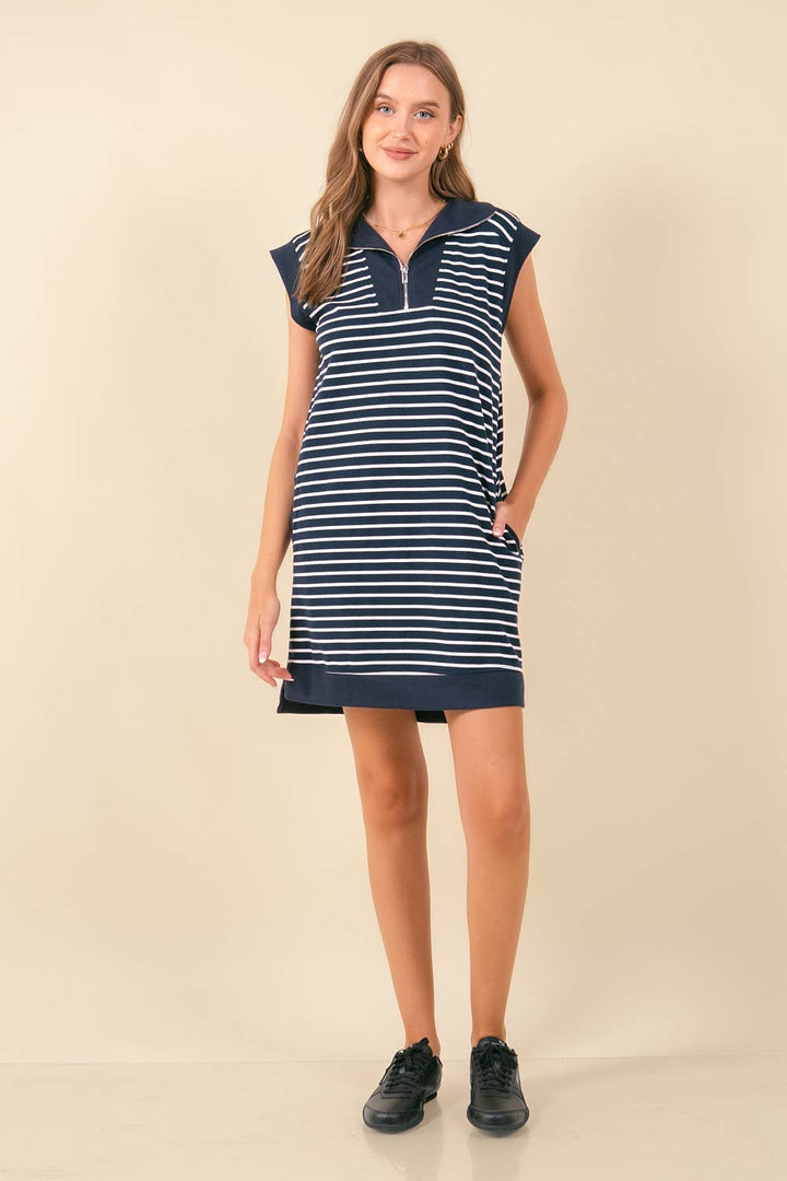Doe and Rae-Striped French Terry Dress-Pink Dot Styles