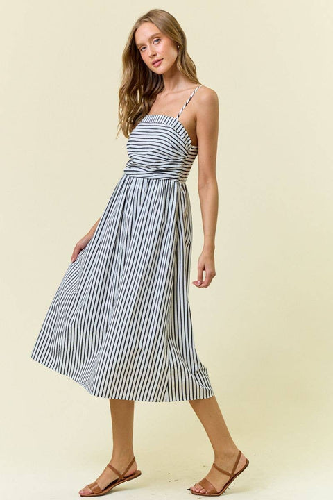 Doe and Rae-White & Black Stripe Midi Dress-Pink Dot Styles
