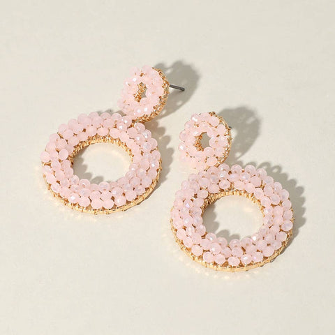 Seed Beaded Ring Dangle Earrings: Pink