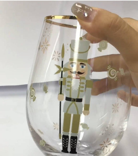 Nutcracker Stemless Wine Glass, Gold