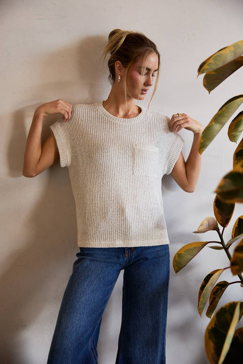 Knit Crew Neck Short Sleeve Sweater