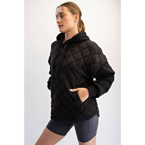 Rae Mode-QUILTED TERRY MIXED SNAP HOODIE: Black / S-M-L(2-2-2)-Pink Dot Styles