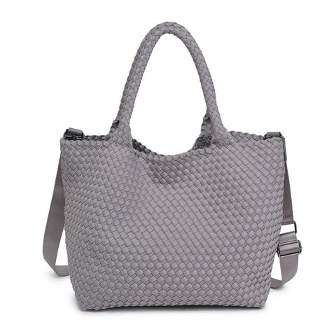 Sol and Selene-Sky's The Limit Medium Woven Neoprene Tote: Fog-Pink Dot Styles