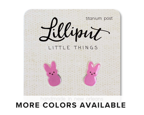 Lilliput Little Things-Marshmallow Easter Bunny Earrings: Pink-Pink Dot Styles