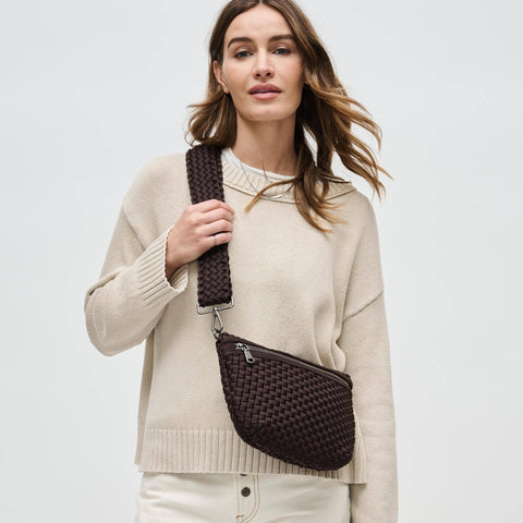Sol and Selene-Ethereal - Woven Neoprene Crossbody: Olive-Pink Dot Styles