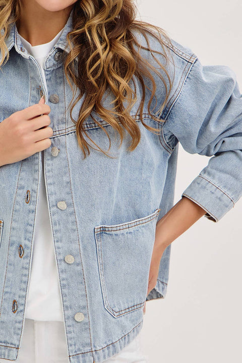 Washed Denim Jacket with Patch Pockets
