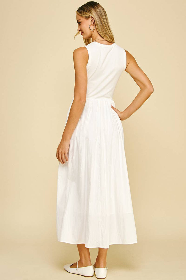 PINCH-White Contrast Maxi Dress-Pink Dot Styles