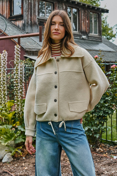 Urban Daizy-Sweater Knit Jacket with Detachable Collar: Ivory / SM-ML-Pink Dot Styles