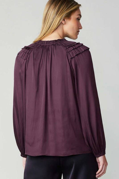 Shoulder Ruffled Detail Blouse: Midnight Plum