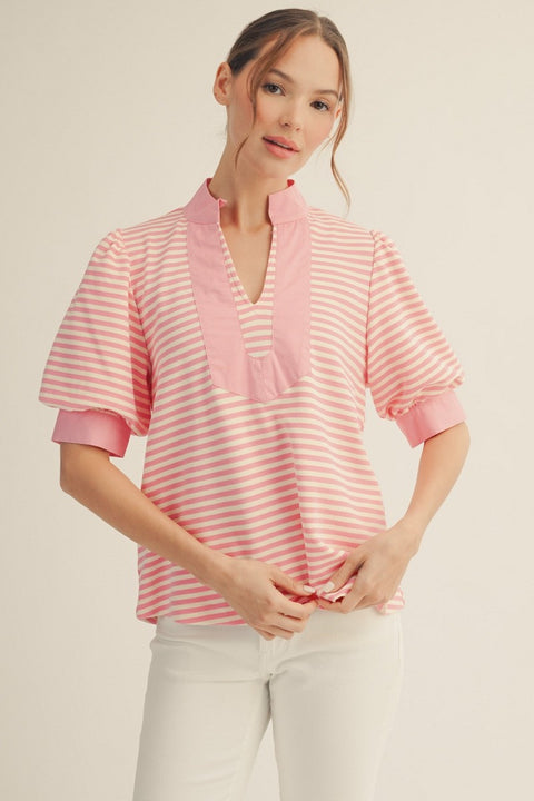 Striped Pink Casual Top