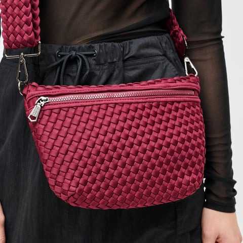 Sol and Selene-Ethereal - Woven Neoprene Crossbody: Wine-Pink Dot Styles