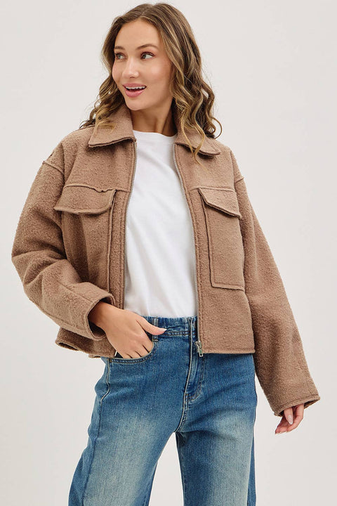 Camel Textured Bomber Jacket