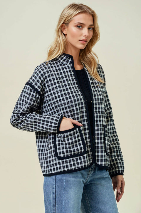Black Gingham Quilted Jacket