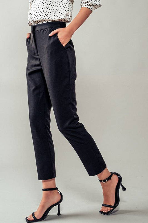 Cropped Straight Leg Side Pocket Trousers: Black