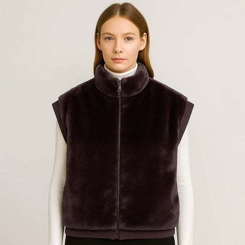 Sensibling Corp.-Faux Fur Rib Sleeve Vest-Pink Dot Styles
