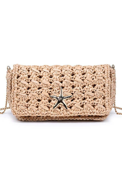 MiMi Wholesale-Betty Straw Starfish Detail Crossbody Bag-Pink Dot Styles