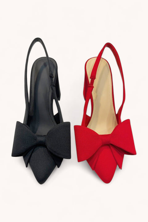 Bow Detail Slingback Block Heels: Black Only