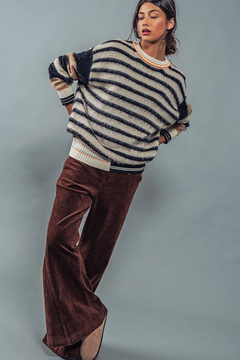 Urban Daizy-Striped Fuzzy Pullover : Multi / S-2/M-2/L-2-Pink Dot Styles