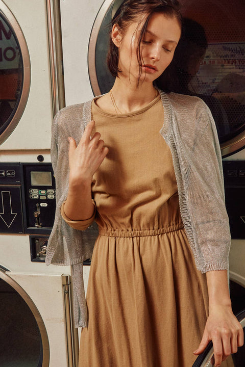 Metallic Open Front Cardigan: Gold / M