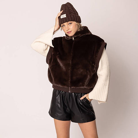 Sensibling Corp.-Faux Fur Rib Sleeve Vest-Pink Dot Styles