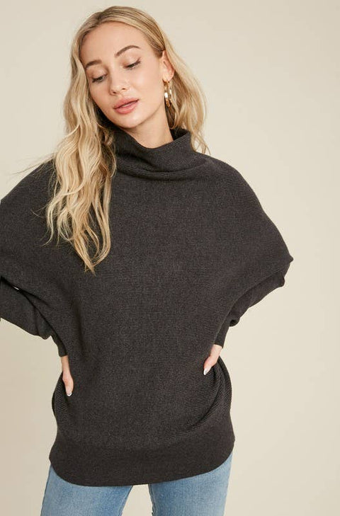 Slouch Neck Dolman Pullover: CHARCOAL / 3-3 (S/M-M/L)