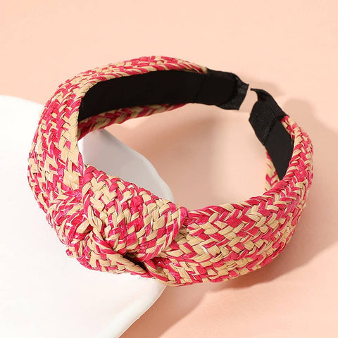 Raffia Weave Knot Headband: FUCHSIA