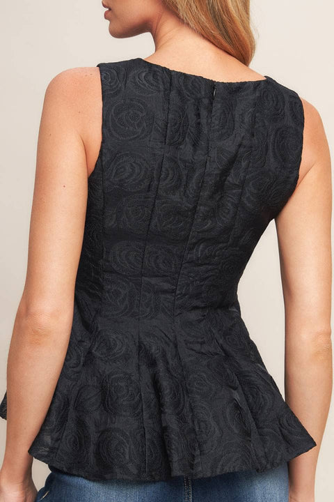 Black Texture Peplum Top