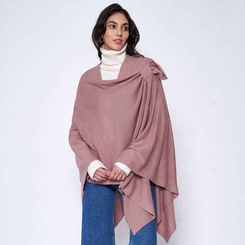 Fashion City-Solid Ruana with Shoulder Strap: DPK / One Size-Pink Dot Styles