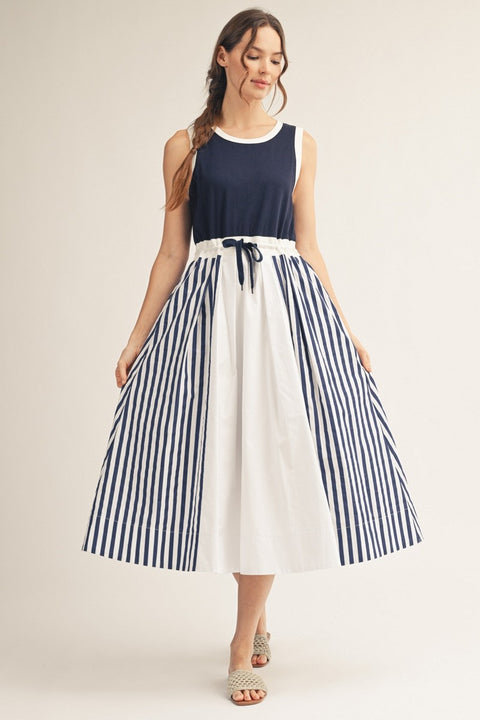 Navy Mix Media Dress
