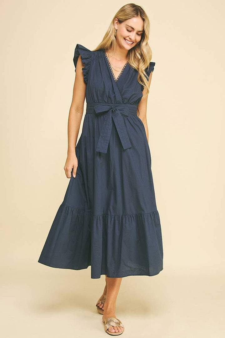 PINCH-Deep Navy Eyelet Detail Midi Dress-Pink Dot Styles