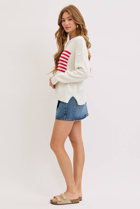Sweet Lovely by Jen-American Flag Sweater-Pink Dot Styles