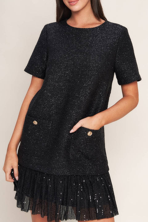 Black Sparkle Tweed Dress