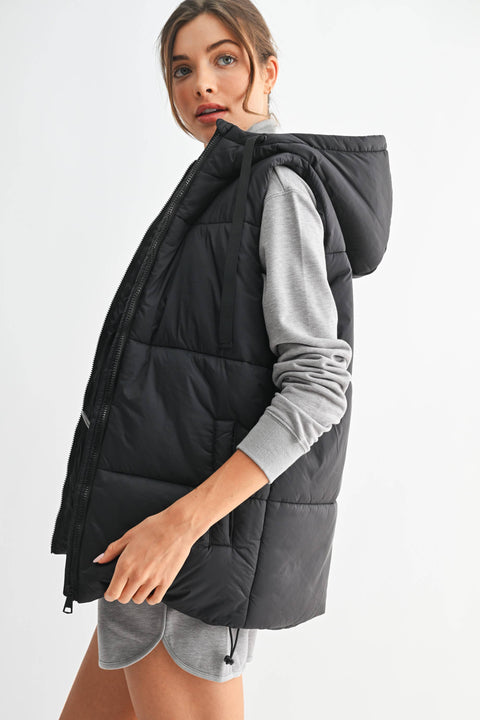 Mono B-Longline High Neck Padded Vest: OLIVE / S:M:L (1:1:1)-Pink Dot Styles