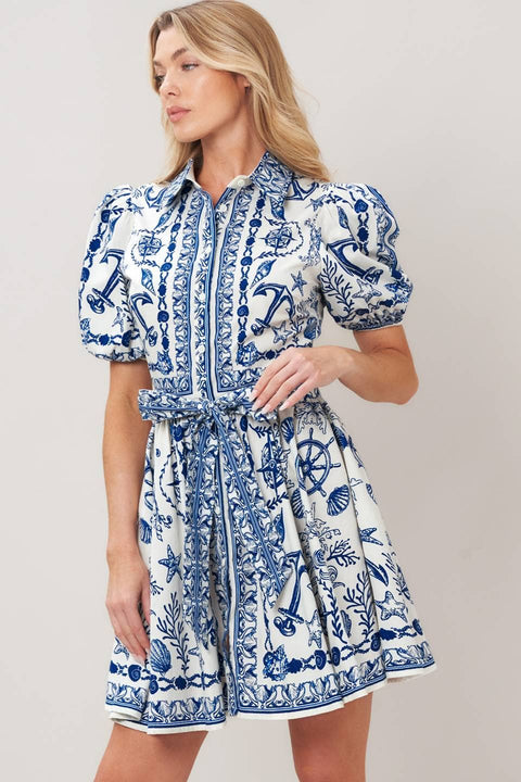 Nautical Blue & White Pattern Dress