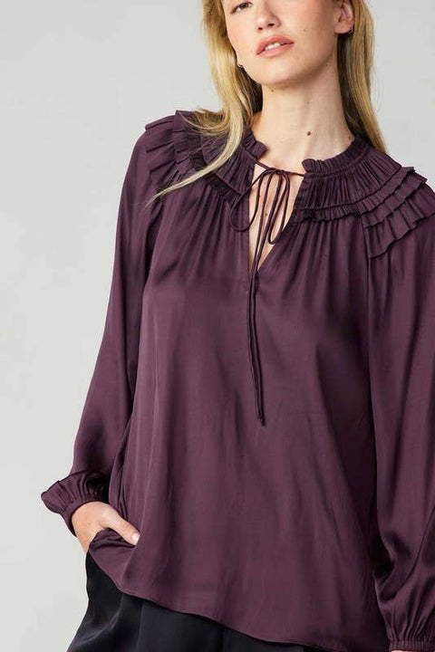 Shoulder Ruffled Detail Blouse: Midnight Plum