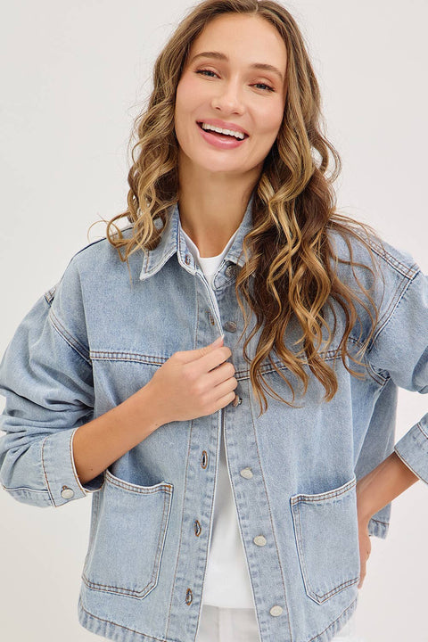 Washed Denim Jacket with Patch Pockets